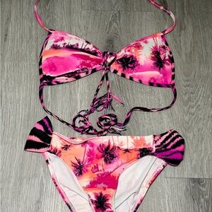 Jessica Simpson Pink and Orange Tropical Print Bikini Bottoms